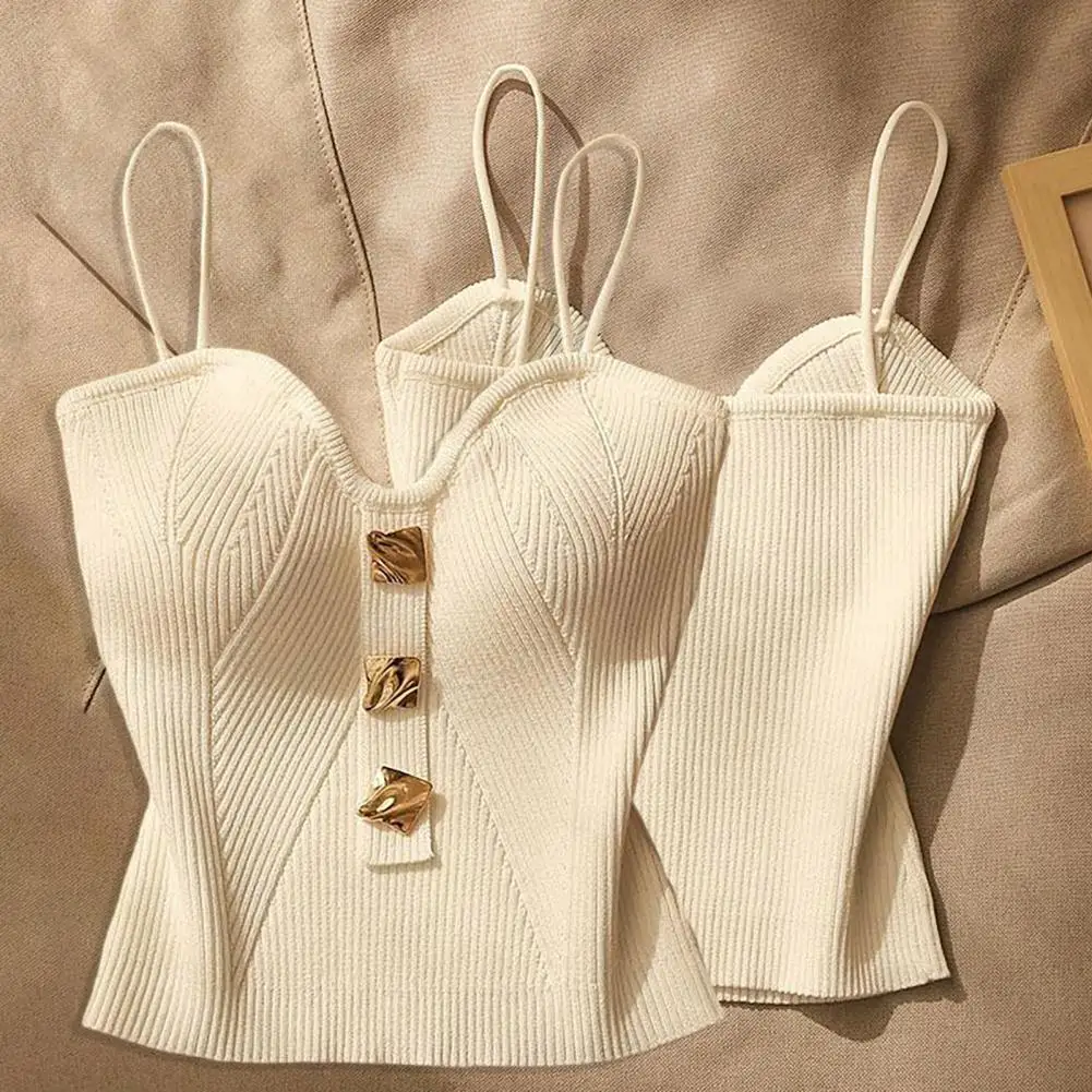 Women Vest V-neck Vest Stylish Women's Knitted Crop Top with Padded Spaghetti Straps Backless Design Solid Color V Neck for A
Women Vest V-neck Vest Stylish Women's Knitted Crop Top with Padded Spaghetti Straps Backless Design Solid Color V Neck for A