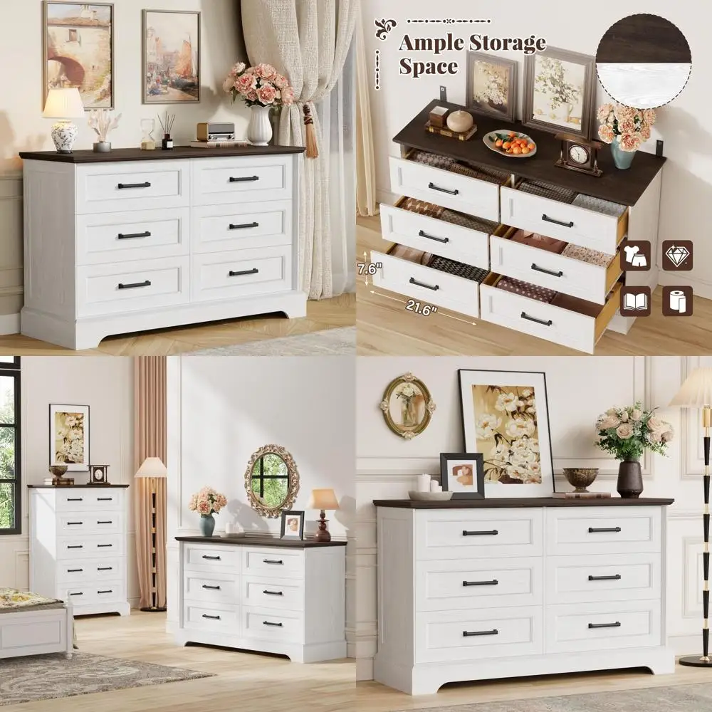 6-Drawer Chest with Wide Storage for Bedroom and Living Room, White and Brown
6-Drawer Chest with Wide Storage for Bedroom and Living Room, White and Brown