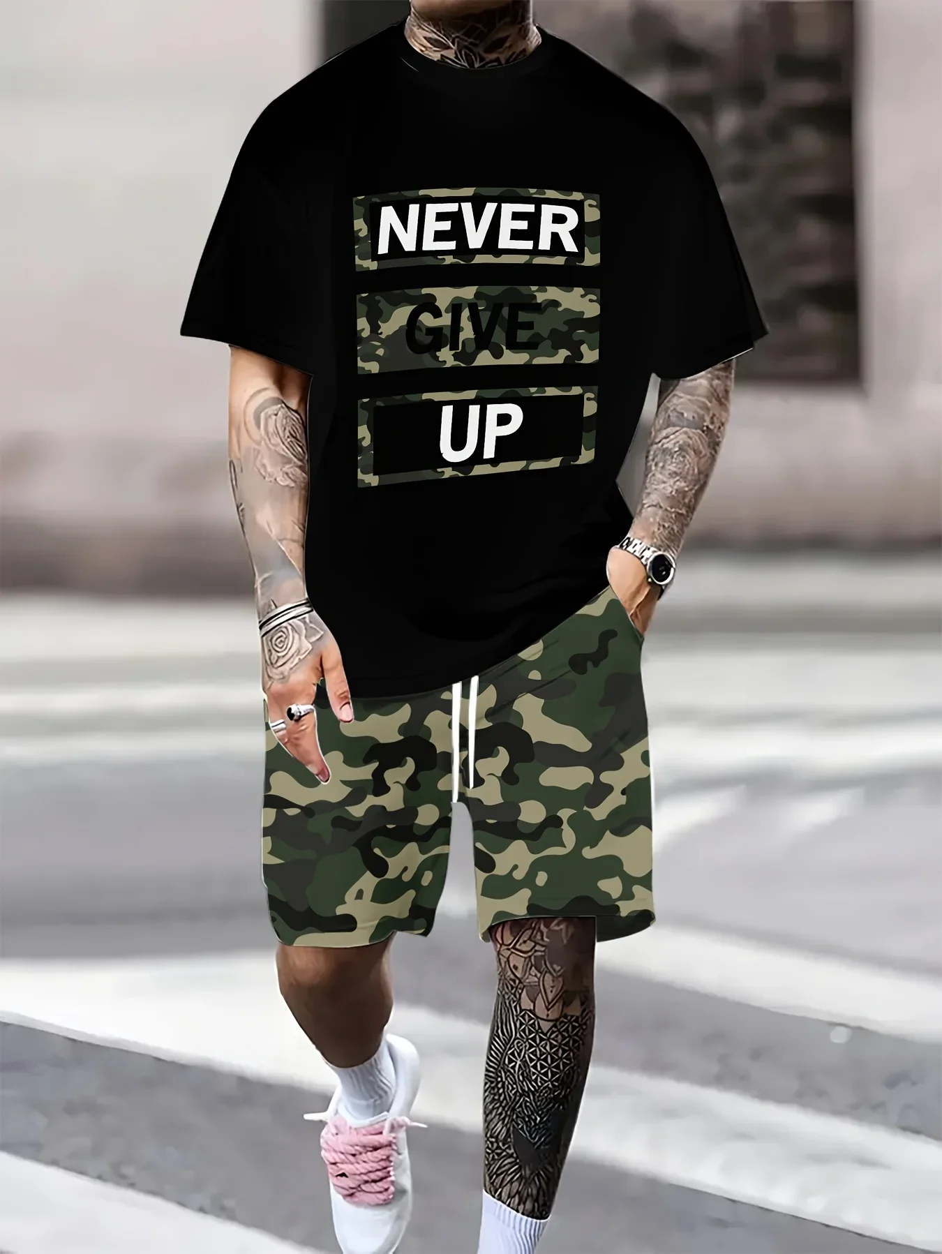 Men's Camouflage 3D Printing Comfortable Casual Sports Fitness Short Sleeved Shorts Set Fitness Outdoor Party 2-piece Set
Men's Camouflage 3D Printing Comfortable Casual Sports Fitness Short Sleeved Shorts Set Fitness Outdoor Party 2-piece Set
