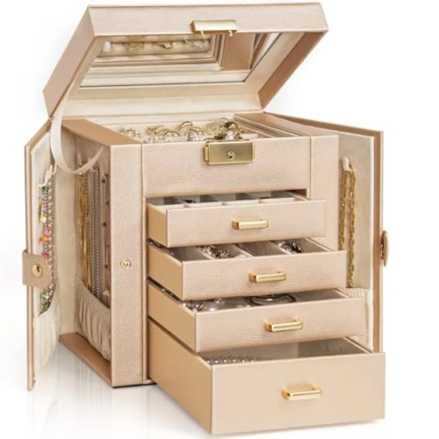 5-Tier Jewelry Box Leather Jewelry Storage Organizer with 4 Drawers Lockable for Women Girls Ring Necklace Earring Bracelet Wat
5-Tier Jewelry Box Leather Jewelry Storage Organizer with 4 Drawers Lockable for Women Girls Ring Necklace Earring Bracelet Wat