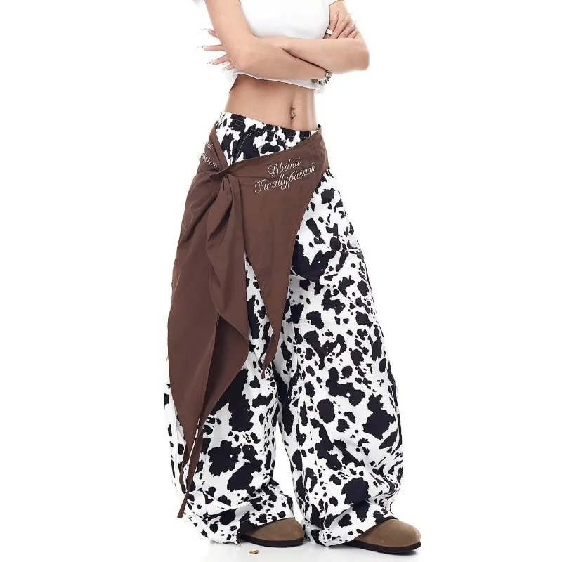 Women Retro Leopard Wide Leg Pants With Detachable Brown Wrap Overlay Letter Embroidery Elastic Waist Baggy Streetwear Trousers
Women Retro Leopard Wide Leg Pants With Detachable Brown Wrap Overlay Letter Embroidery Elastic Waist Baggy Streetwear Trousers