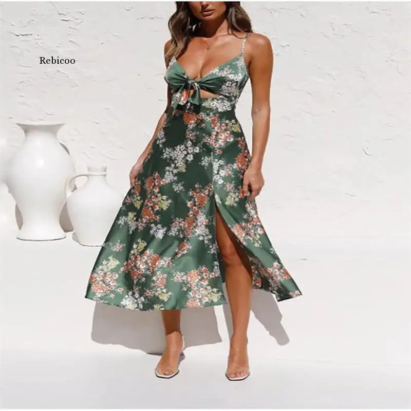 Elegant V-Neck Tie A Knot Floral Print A-Line Summer Midi Dress for Women 2023 Backless Split Boho Party Spaghetti Dresses
Elegant V-Neck Tie A Knot Floral Print A-Line Summer Midi Dress for Women 2023 Backless Split Boho Party Spaghetti Dresses