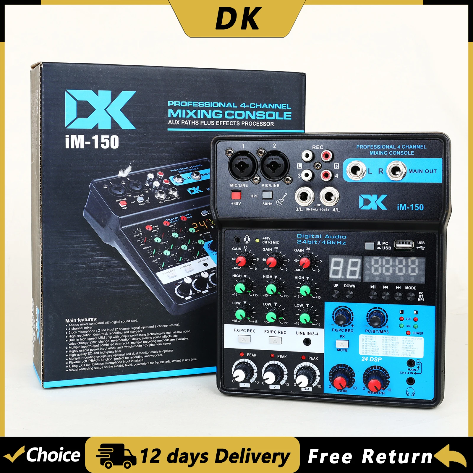 DK IM-150 4-Channel Mixing Console Sound Card Aux Paths Plus Effects Processor Professional Mixing Console Mixer Broadcast
DK IM-150 4-Channel Mixing Console Sound Card Aux Paths Plus Effects Processor Professional Mixing Console Mixer Broadcast