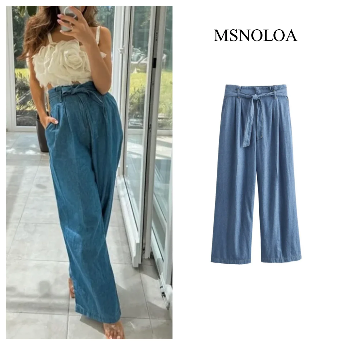 MSNOLOA 2024 Women's Denim Fabric Shirt Single Breasted Long Sleeved Top with Paper Bag Style Belt Wide Leg Wide Leg Long Pants
MSNOLOA 2024 Women's Denim Fabric Shirt Single Breasted Long Sleeved Top with Paper Bag Style Belt Wide Leg Wide Leg Long Pants