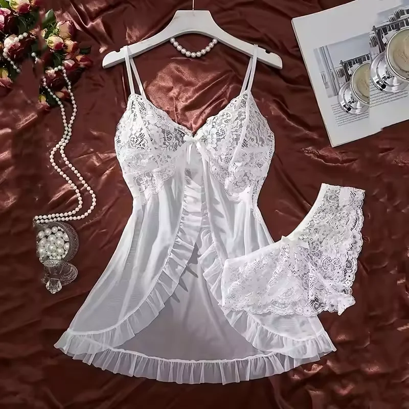 Elegant White Sexy Dress Sets Women Romantic Underwear Lace Sheer Babydoll Erotic Clothing Sensual Nightdress Fetish Panties Set
Elegant White Sexy Dress Sets Women Romantic Underwear Lace Sheer Babydoll Erotic Clothing Sensual Nightdress Fetish Panties Set