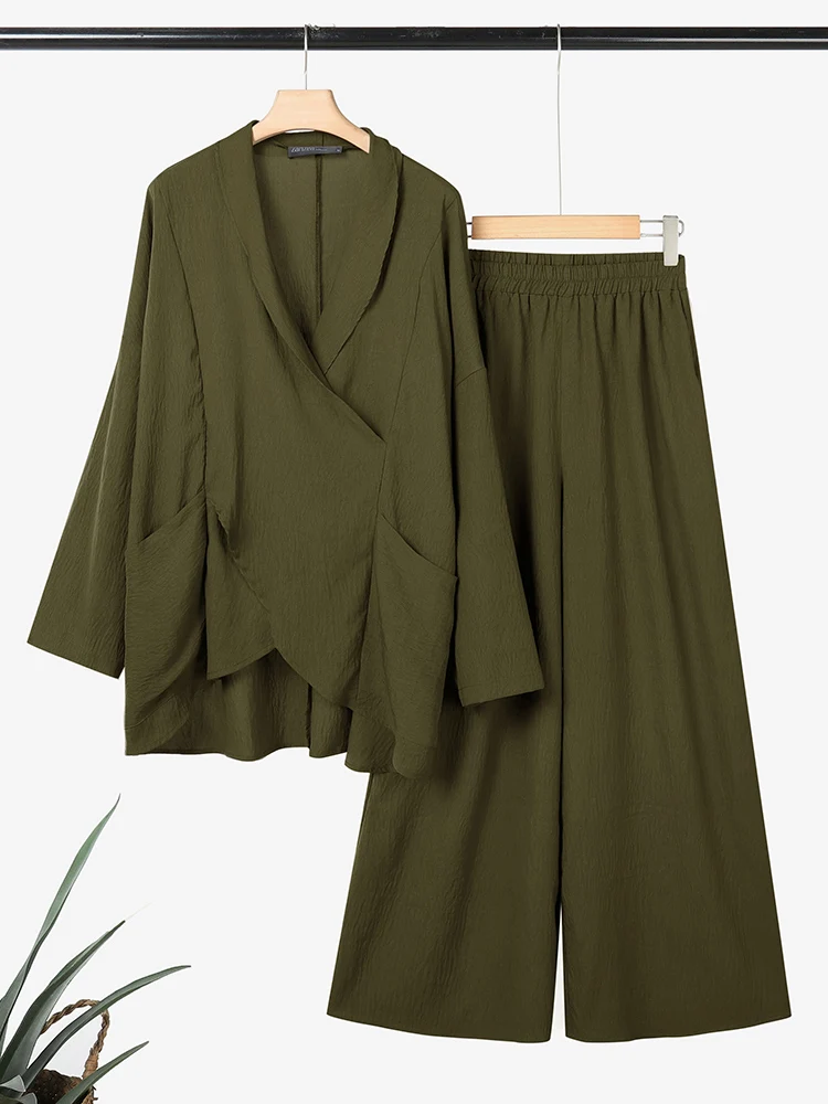 Плюс размер 5XL ZANZEA Женские комплекты брюк Осенняя блузка с длинным рукавом и карманами Широкие брюки Модная одежда из 2 предметов Повседневная винтажная одежда 2 шт.
Плюс размер 5XL ZANZEA Женские комплекты брюк Осенняя блузка с длинным рукавом и карманами Широкие брюки Модная одежда из 2 предметов Повседневная винтажная одежда 2 шт.