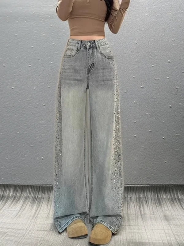 Spring Faion High Waist Wide Leg Jeans Women's Loose Fit Slimming Straight Cut Diamond Embellied Casual High-End Sle
Spring Faion High Waist Wide Leg Jeans Women's Loose Fit Slimming Straight Cut Diamond Embellied Casual High-End Sle