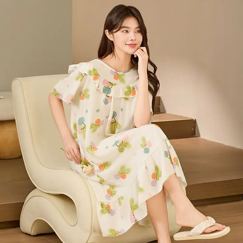 Mid-length Nightgown for Women's Summer Thin Pajamas 2025 New Short-sleeved Home Clothes Loose Print Sleeping Woman Pijama Offer
Mid-length Nightgown for Women's Summer Thin Pajamas 2025 New Short-sleeved Home Clothes Loose Print Sleeping Woman Pijama Offer