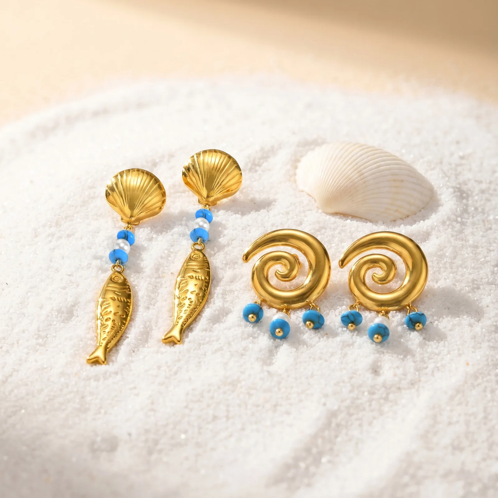 Vnox Boho Ocean Style Shell Turquoise Imitation Pearl Earring for Women Gold Color Fish Dangle Earring Girl Beach Party Jewelry
Vnox Boho Ocean Style Shell Turquoise Imitation Pearl Earring for Women Gold Color Fish Dangle Earring Girl Beach Party Jewelry