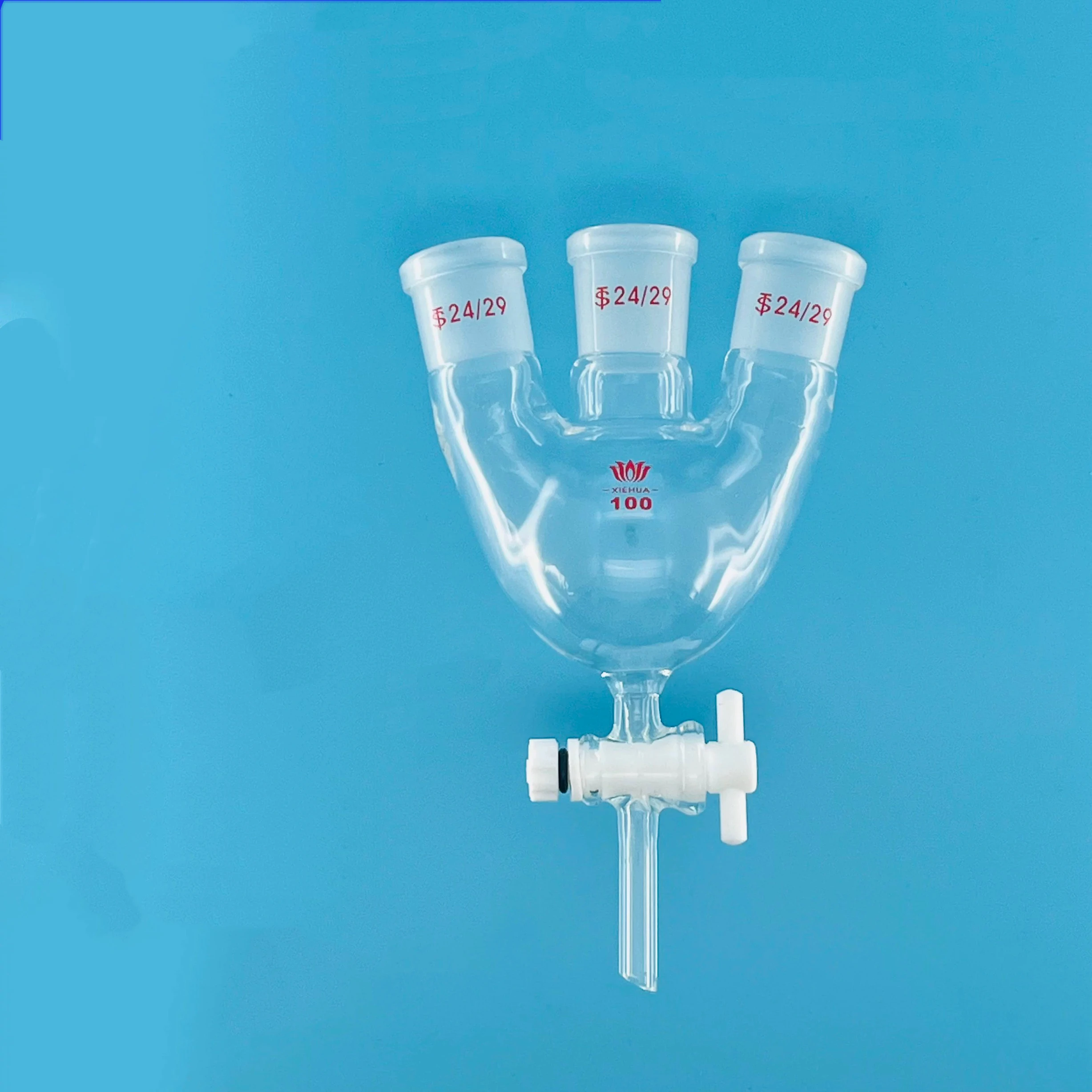 100ml 24/29 X3 Three Necked Spherical Separating Funnel, Three Necked Round Nottom Flask, Equipped With PTFE Piston Switch Valve
100ml 24/29 X3 Three Necked Spherical Separating Funnel, Three Necked Round Nottom Flask, Equipped With PTFE Piston Switch Valve