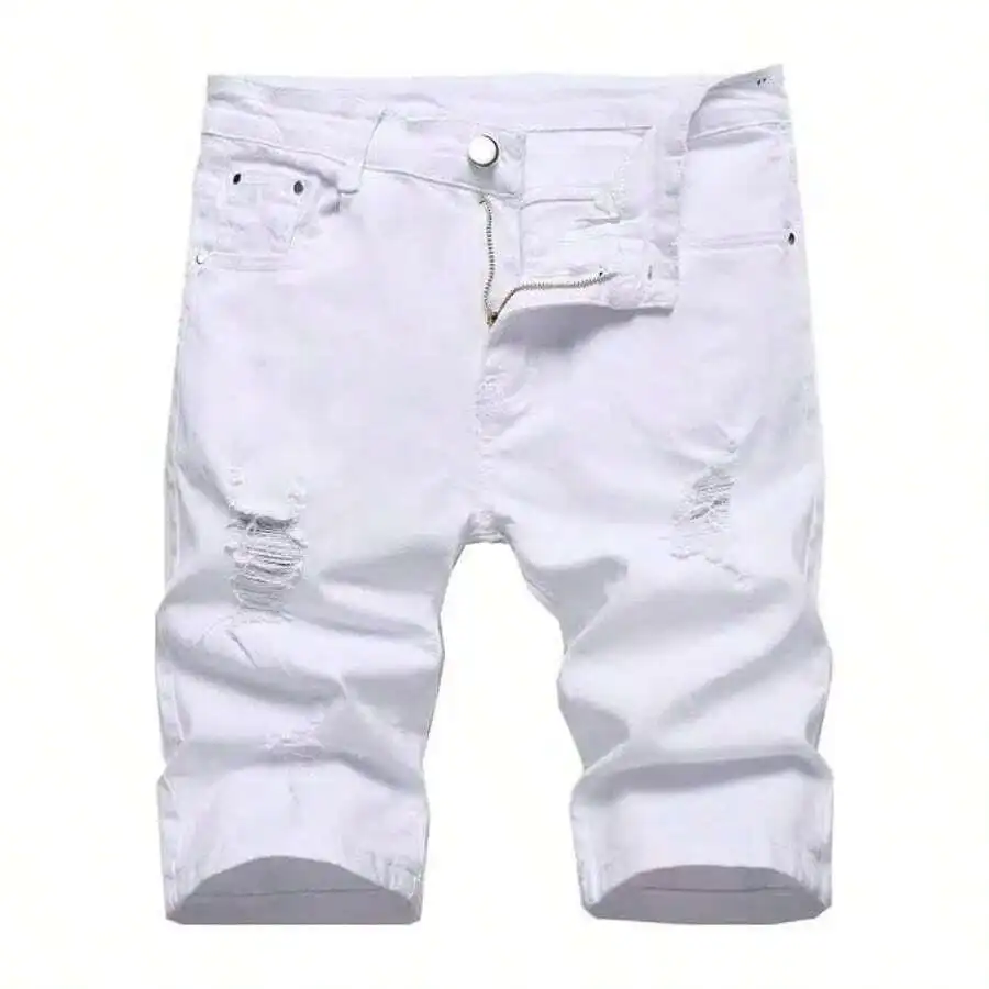Mens Slim Fit Stretch Denim Shorts With Ripped Detail Pure White Casual Street Style
Mens Slim Fit Stretch Denim Shorts With Ripped Detail Pure White Casual Street Style