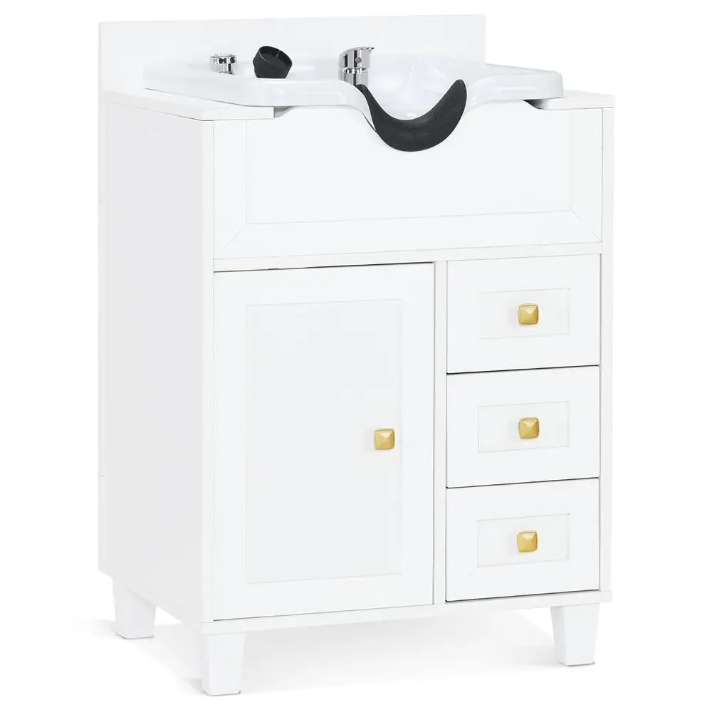 White Shampoo Station with Textured Cabinet, Bowl & Ders, 24x19x35.8 Hair Sink Backwash Equipment
White Shampoo Station with Textured Cabinet, Bowl & Ders, 24x19x35.8 Hair Sink Backwash Equipment
