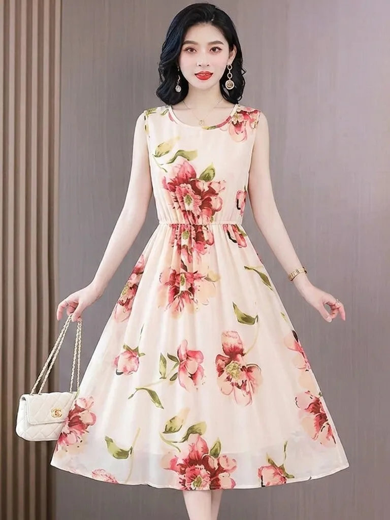 Elegant Floral Print Midi Dress Sleeveless round Neck Waist Cinched for Older Women Fashionable Ageless plus Size Skirt
Elegant Floral Print Midi Dress Sleeveless round Neck Waist Cinched for Older Women Fashionable Ageless plus Size Skirt