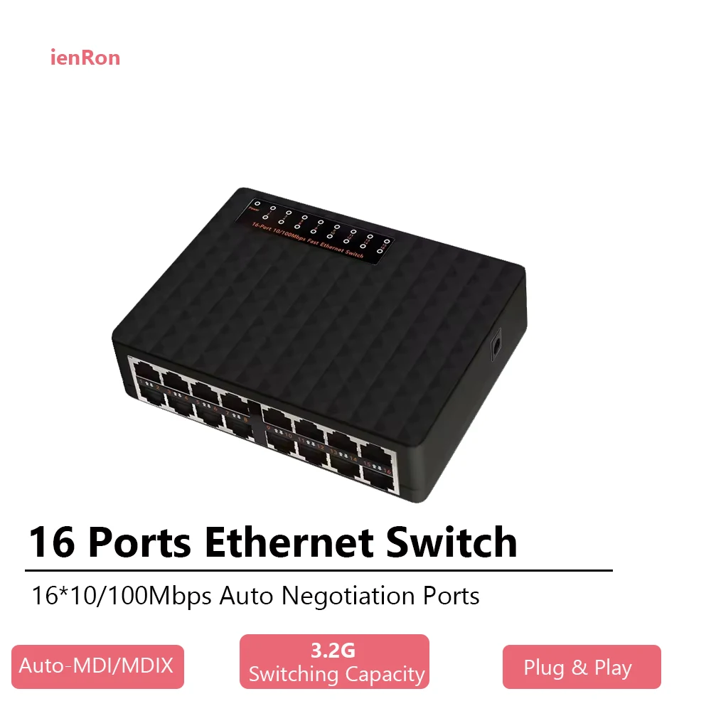 16 Ports Etherenet Switch 10/100Mbps Network Switch 16port Fast Swicth High Performance RJ45 Hub Internet Splitter for ip camera
16 Ports Etherenet Switch 10/100Mbps Network Switch 16port Fast Swicth High Performance RJ45 Hub Internet Splitter for ip camera