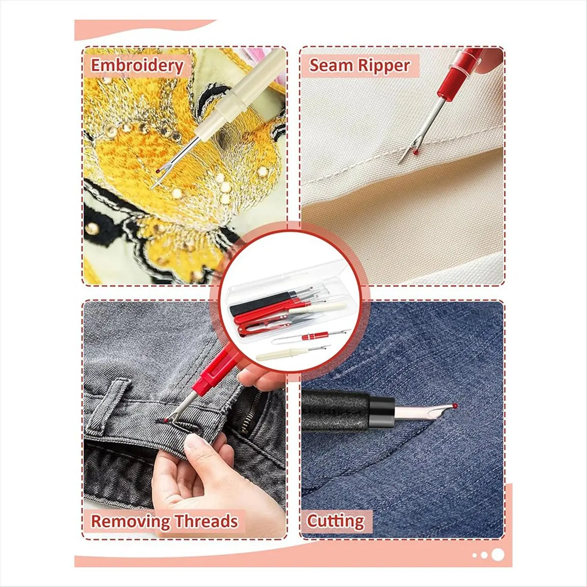 HOME USE-A Seam Rippers for Sewing - 2 Big and 2 Small -Remover Tools, Thread Ripper, Embroidery Removal Tool
HOME USE-A Seam Rippers for Sewing - 2 Big and 2 Small -Remover Tools, Thread Ripper, Embroidery Removal Tool