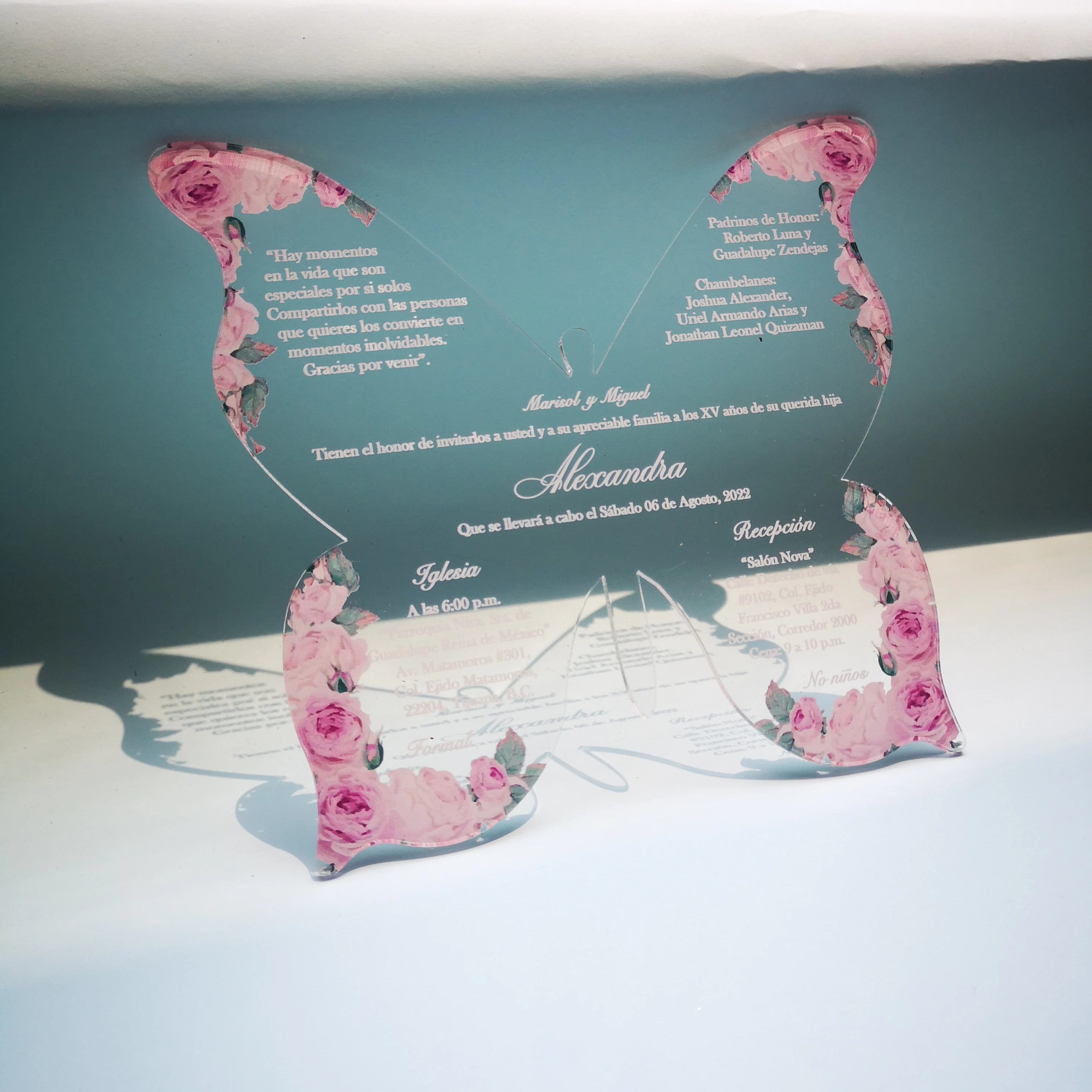 Acrylic Butterfly Shape Wedding Invitation Card, Laser Cut, White Printing, Whole with Envelope, Pink, Rose, New Design
Acrylic Butterfly Shape Wedding Invitation Card, Laser Cut, White Printing, Whole with Envelope, Pink, Rose, New Design