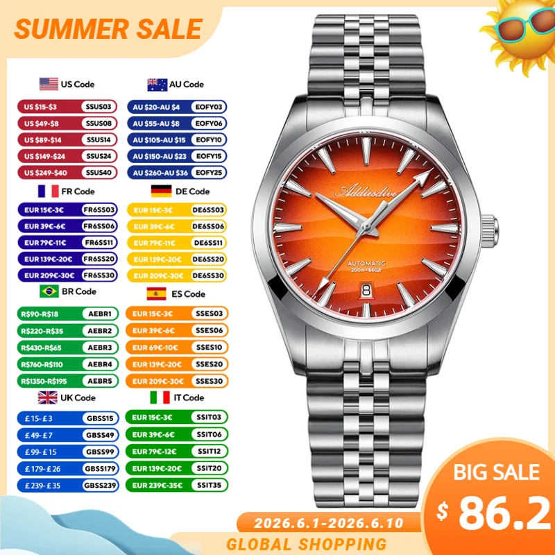 ADDIESDIVE New Men Automatic Mechanical Watch Japan 8215 Sapphire Gradient 200m Waterproof Luminous Watches 39mm Outdoor Sports
ADDIESDIVE New Men Automatic Mechanical Watch Japan 8215 Sapphire Gradient 200m Waterproof Luminous Watches 39mm Outdoor Sports