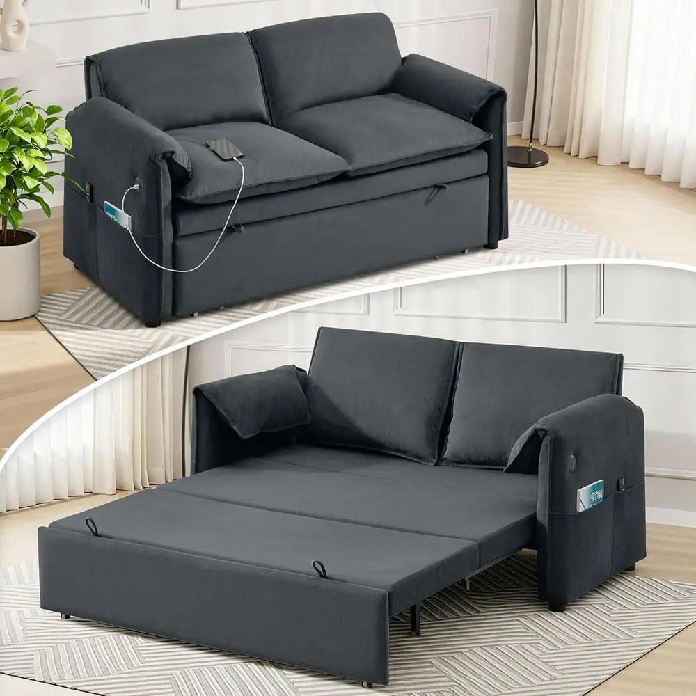 3-in-1 Velvet Convertible Sleeper Sofa Bed with Adjustable Backrest, Chaise Lounge, USB Port for Small Spaces, Gray
3-in-1 Velvet Convertible Sleeper Sofa Bed with Adjustable Backrest, Chaise Lounge, USB Port for Small Spaces, Gray
