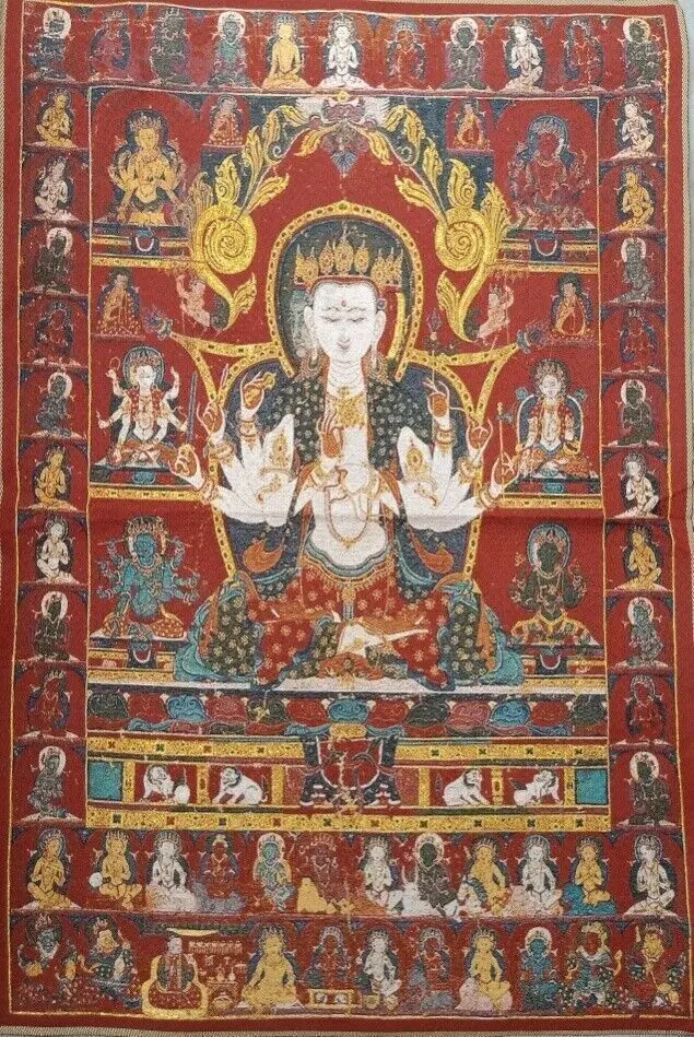 36" Tibetan Silk Satin 3 Head 6 Arms Guan Yin Goddess Buddha Thangka mural Nice Art Work
36" Tibetan Silk Satin 3 Head 6 Arms Guan Yin Goddess Buddha Thangka mural Nice Art Work