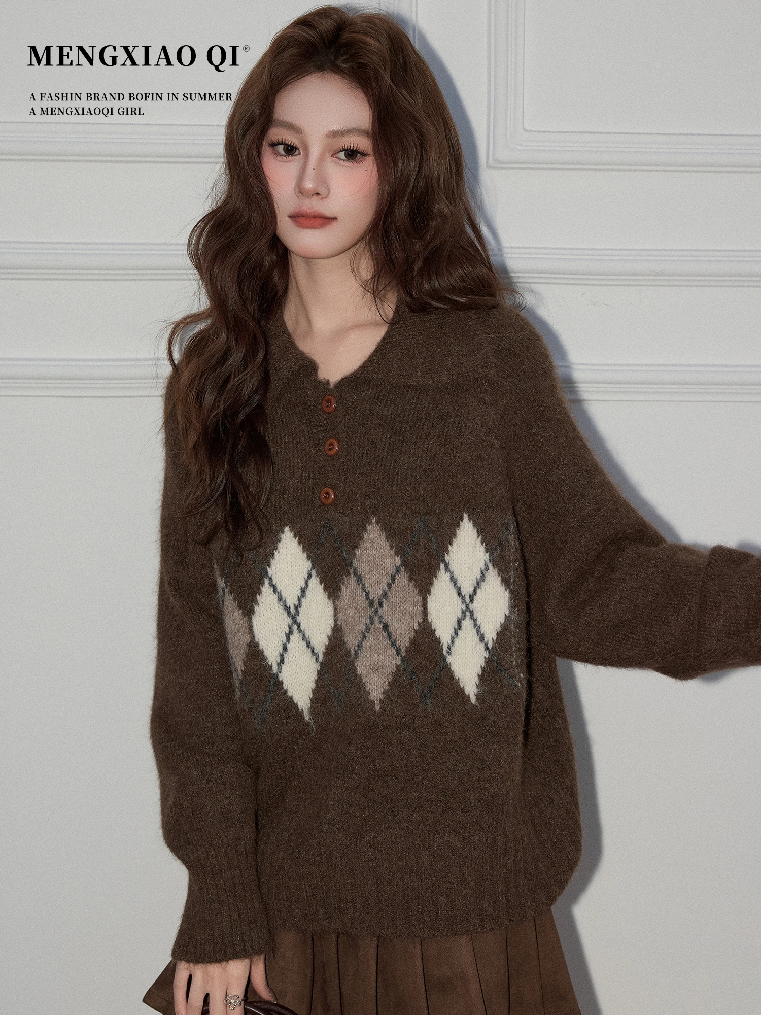 Meng Xiaoqi Lazy Sle Vintage Turn-down Collar Long Sve Knitted Sweater Women Autumn Winter Ele Loose Top
Meng Xiaoqi Lazy Sle Vintage Turn-down Collar Long Sve Knitted Sweater Women Autumn Winter Ele Loose Top