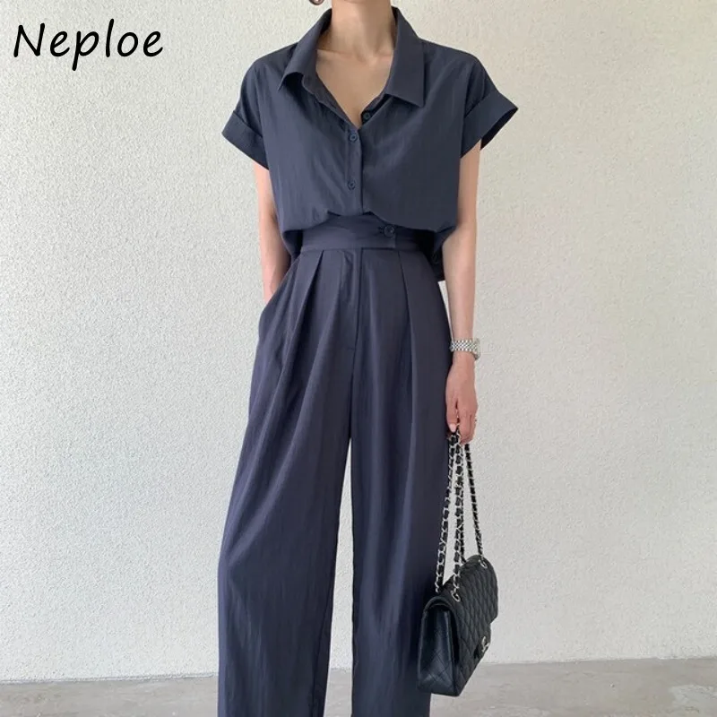 Neploe Fashion Simple Lapel Neck Short Sleeve Tops Women+ High Waist Straight Wide Leg Pants 2025 Summer New Two Piece Sets
Neploe Fashion Simple Lapel Neck Short Sleeve Tops Women+ High Waist Straight Wide Leg Pants 2025 Summer New Two Piece Sets