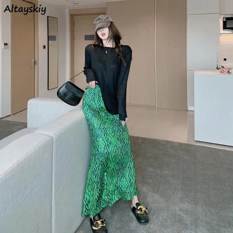 Long Skirts Women Green All-match Fashion Design Ankle-length Thin Summer Vintage Print Faldas Mujer College Breathable Casual
Long Skirts Women Green All-match Fashion Design Ankle-length Thin Summer Vintage Print Faldas Mujer College Breathable Casual
