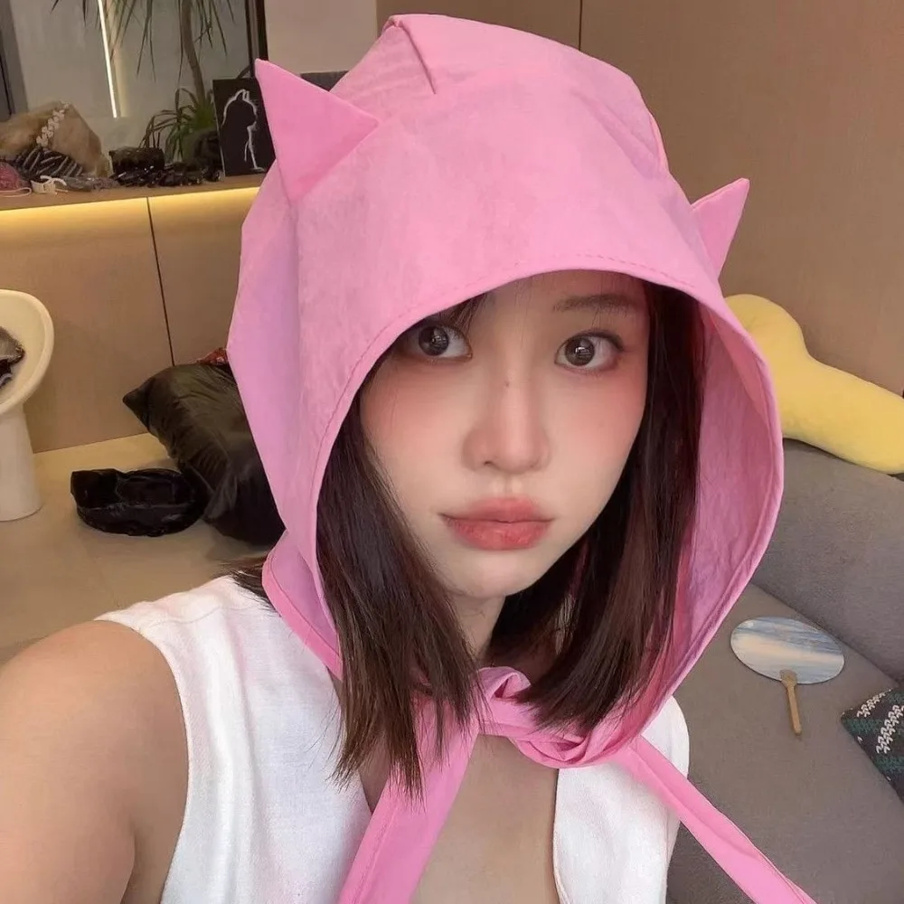 Funny Solid Color Little Devil Hat Fast-drying Lace-up Lace-up Pullover Hat Pullover Style Shawl Shape Headscarf Hat For Women
Funny Solid Color Little Devil Hat Fast-drying Lace-up Lace-up Pullover Hat Pullover Style Shawl Shape Headscarf Hat For Women