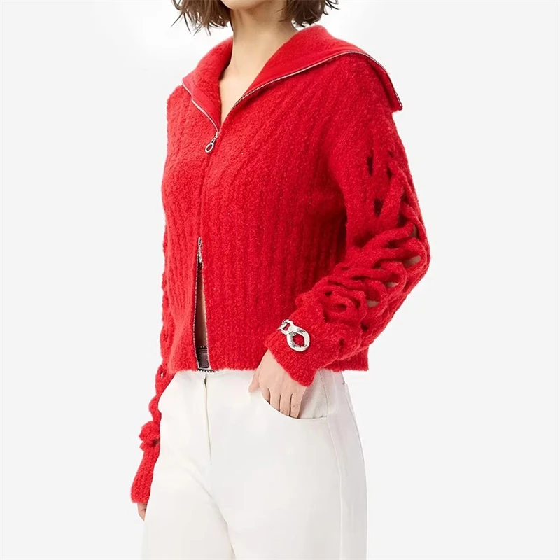 New Spring Red Hollow-Out Design Zipper Collar Sweater Cardigan (Y2K High-Quality Fashionable Casual Personalized Knit Cardigan)
New Spring Red Hollow-Out Design Zipper Collar Sweater Cardigan (Y2K High-Quality Fashionable Casual Personalized Knit Cardigan)