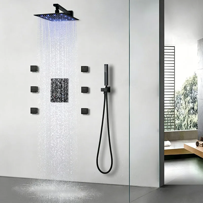 250*250mm Chrome Rain Shower System 3-Function Thermostatic Shower Set Smart LED Color-Changing Shower Faucet Massage Spray Jets
250*250mm Chrome Rain Shower System 3-Function Thermostatic Shower Set Smart LED Color-Changing Shower Faucet Massage Spray Jets