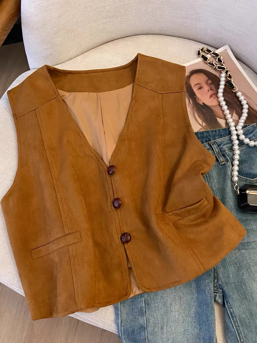 Retro Ethnic Sle ort Suede Vest Jaet V-Ne Label Removed Outerwear Women's Faion Traditional Chinese Clothing
Retro Ethnic Sle ort Suede Vest Jaet V-Ne Label Removed Outerwear Women's Faion Traditional Chinese Clothing