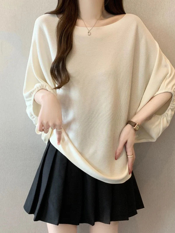 Thin Ice Silk Knitted Top Women's Short Sleeve T-Shirt Lantern Sleeve Batwing Sleeve Summer New Style Korean Version Loose Fit
Thin Ice Silk Knitted Top Women's Short Sleeve T-Shirt Lantern Sleeve Batwing Sleeve Summer New Style Korean Version Loose Fit