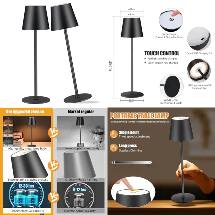 2 Pack Cordless Table Lamp, Portable LED Desk Lamp, 6000mAh Battery Operated, 3 Color Stepless Dimming Up, for Restaurant/Bedro
2 Pack Cordless Table Lamp, Portable LED Desk Lamp, 6000mAh Battery Operated, 3 Color Stepless Dimming Up, for Restaurant/Bedro