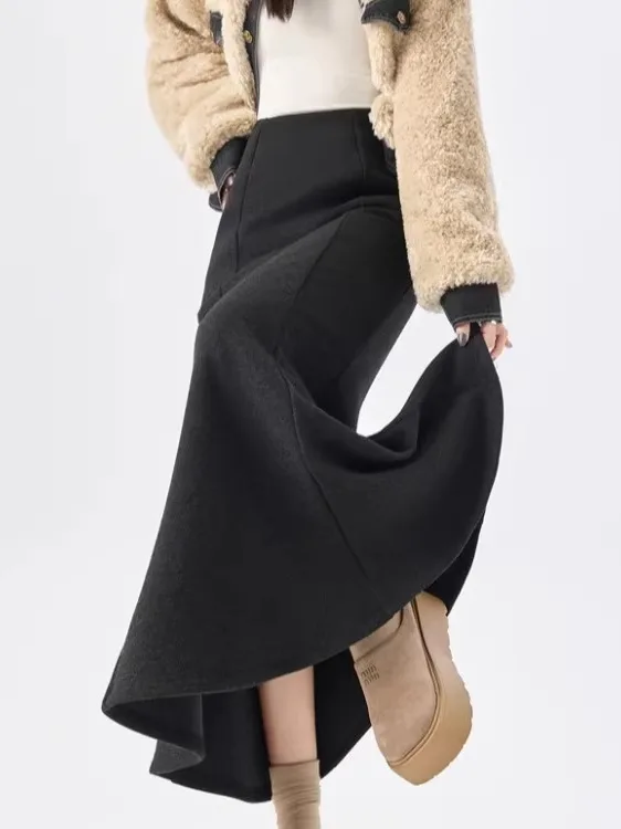 Thiened Fce ey Woolen Fi Tail f Skirt Women's Spring Autumn Winter High Waist Slimming Drapey A-Line Long Wrap Skirt
Thiened Fce ey Woolen Fi Tail f Skirt Women's Spring Autumn Winter High Waist Slimming Drapey A-Line Long Wrap Skirt