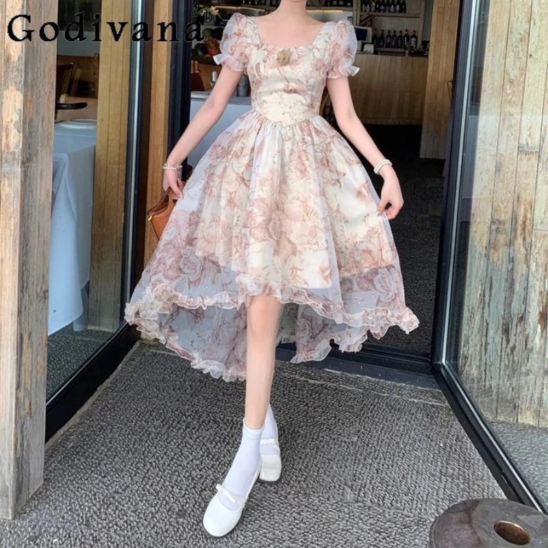 French Sweet Print Retro Square Neck Short Sleeve Long Tail Dress Girl Summer High Waist Irregular Long Party Princess Dresses
French Sweet Print Retro Square Neck Short Sleeve Long Tail Dress Girl Summer High Waist Irregular Long Party Princess Dresses