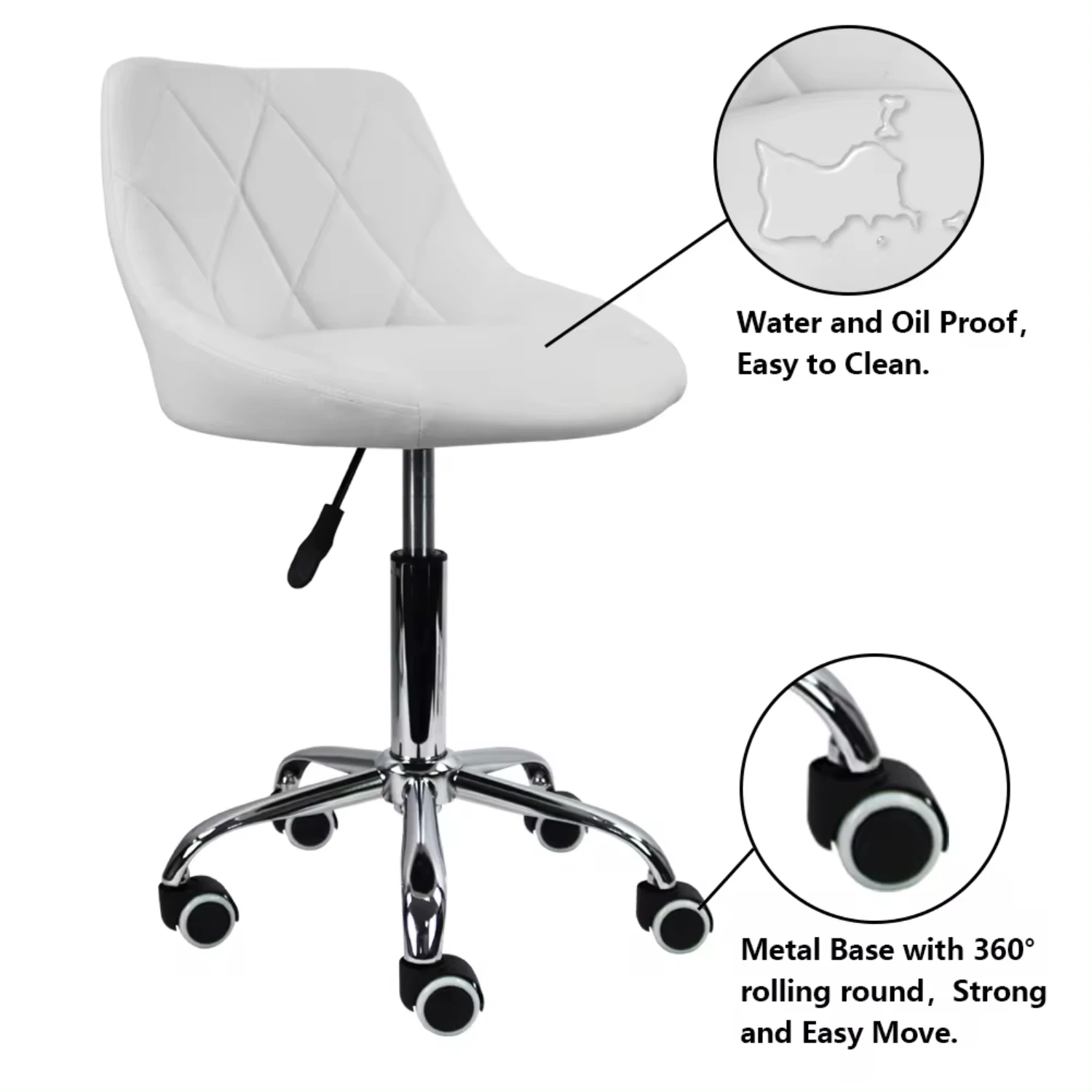 Mid Back PU Leather Height Adjustable Swivel Modern Task Chair Computer Office Vanity Chair with Wheels (White)
Mid Back PU Leather Height Adjustable Swivel Modern Task Chair Computer Office Vanity Chair with Wheels (White)