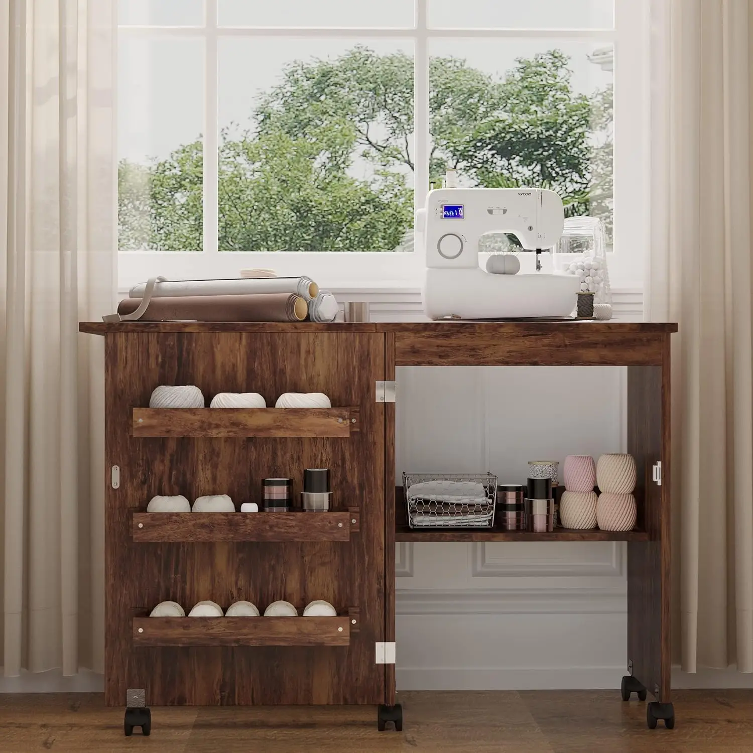 Folding Sewing Table Multifunctional Sewing Machine Cart Table Sewing Craft Cabinet Table with Storage Shelves Portable
Folding Sewing Table Multifunctional Sewing Machine Cart Table Sewing Craft Cabinet Table with Storage Shelves Portable