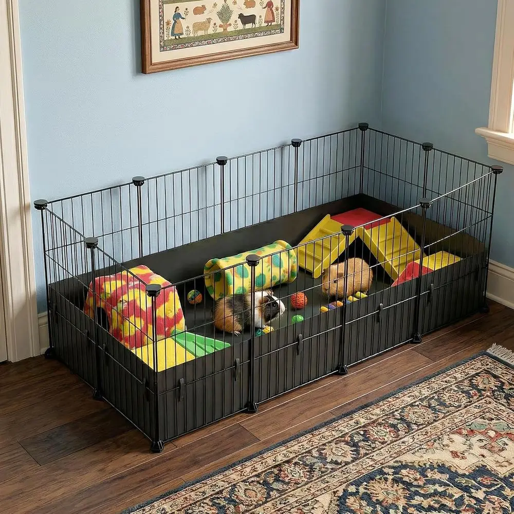 Expandable Indoor Habitat for Guinea Pigs, Playpen with Raised Waterproof Liner, 8 sq ft, Suitable for 2 Pets, 48L x 24W x 16H
Expandable Indoor Habitat for Guinea Pigs, Playpen with Raised Waterproof Liner, 8 sq ft, Suitable for 2 Pets, 48L x 24W x 16H
