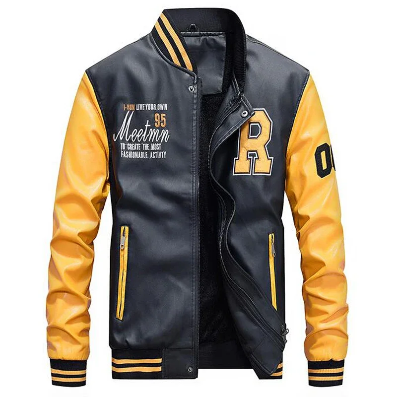 2027 Brand Embroidery Baseball Jackets Men Stand Moto Biker Leather Jacket Men Casual Fleece Thicken Faux Leather Coat M-4XL
2027 Brand Embroidery Baseball Jackets Men Stand Moto Biker Leather Jacket Men Casual Fleece Thicken Faux Leather Coat M-4XL