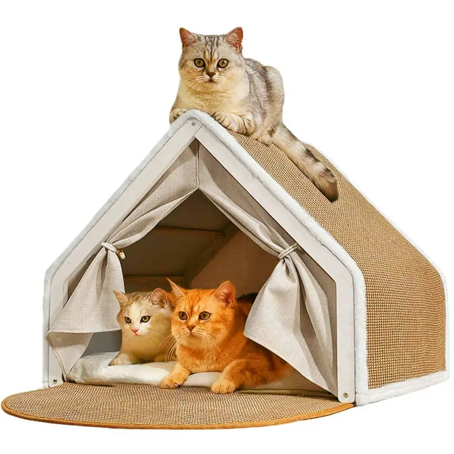 Houses for Indoor Cats 4 Seasons Cat Bed Cave with Natural Sisal Cat Scratcher Mat, Solid Wood Frame Cat House with Curtains and
Houses for Indoor Cats 4 Seasons Cat Bed Cave with Natural Sisal Cat Scratcher Mat, Solid Wood Frame Cat House with Curtains and
