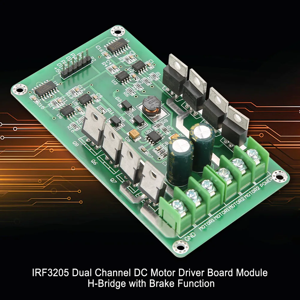 Dual Channel Motor Driver IRF3205 Dual Channel Motor Driver Board Module H bridge with Brake Function
Dual Channel Motor Driver IRF3205 Dual Channel Motor Driver Board Module H bridge with Brake Function