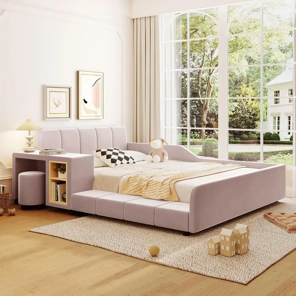 Modern Full Size Upholstered Grounded Bed Mother & Child Bed Velvet Fabric Upholstered Floor Platform Bed with Bedside Desk
Modern Full Size Upholstered Grounded Bed Mother & Child Bed Velvet Fabric Upholstered Floor Platform Bed with Bedside Desk