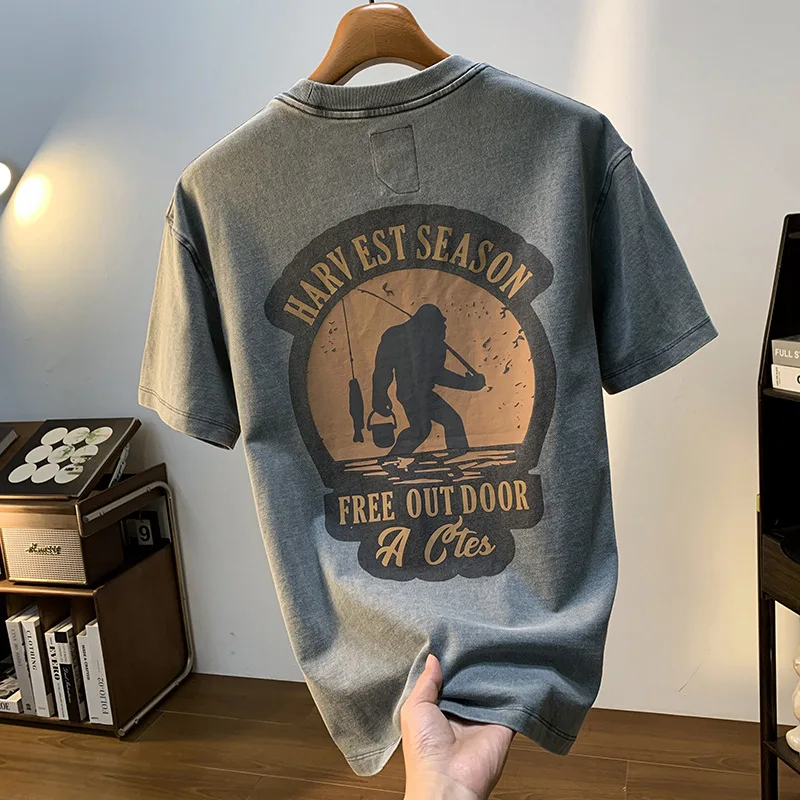 Retro washed short sleeved T-shirt for men in summer 2025, new American fashion brand printed round neck elastic casual top
Retro washed short sleeved T-shirt for men in summer 2025, new American fashion brand printed round neck elastic casual top