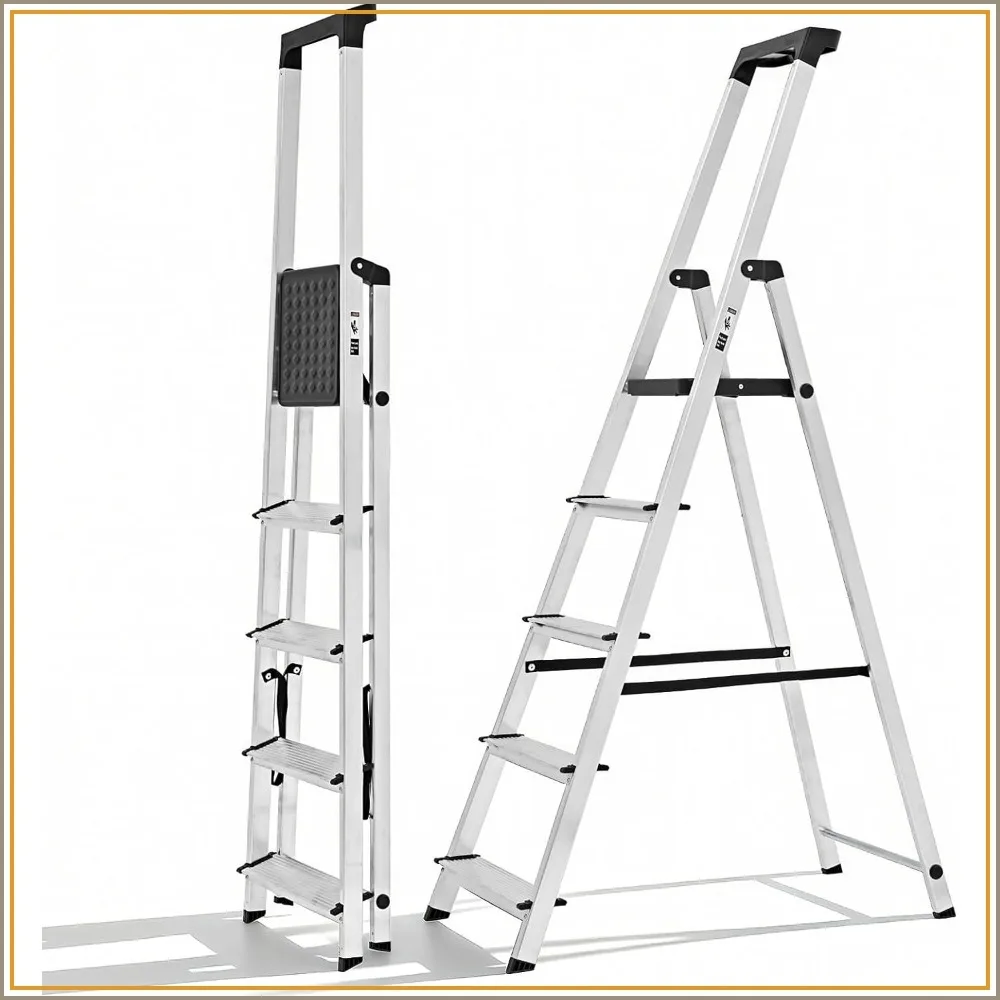 5 Step Folding Ladder, 330lbs Capacity, Anti-Slip Pedal, Tool Tray, Lightweight Aluminum for Home Kitchen Outdoor
5 Step Folding Ladder, 330lbs Capacity, Anti-Slip Pedal, Tool Tray, Lightweight Aluminum for Home Kitchen Outdoor