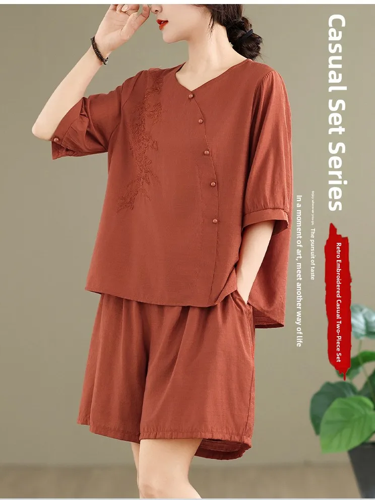 Women's Summer Loose Cotton Linen Set Short Sleeve Embroidered Top High Waist Shorts Breathable Comfortable Fashion Casual Ou...
Women's Summer Loose Cotton Linen Set Short Sleeve Embroidered Top High Waist Shorts Breathable Comfortable Fashion Casual Ou...