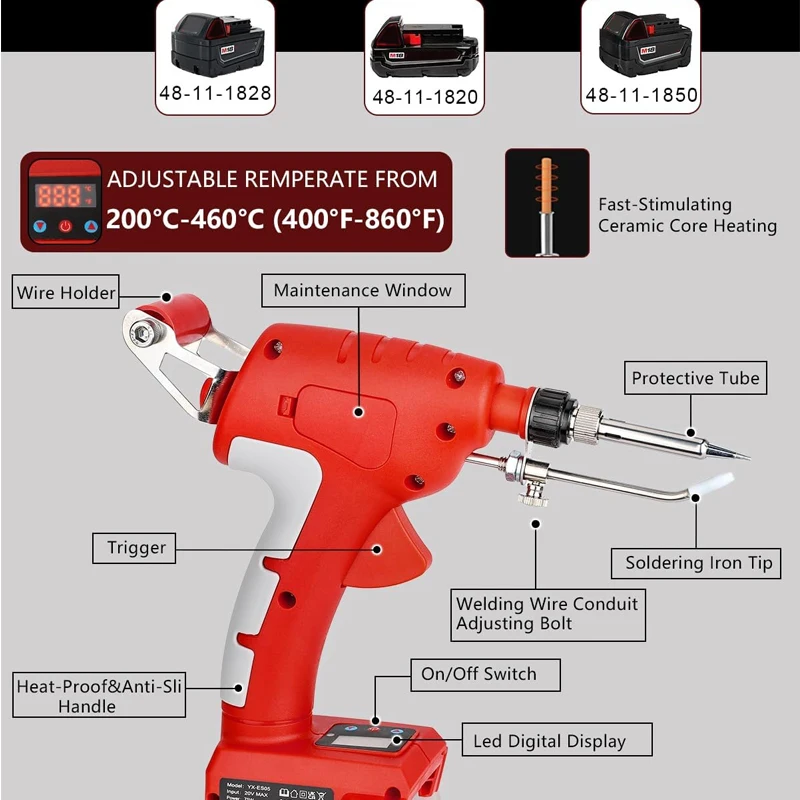 75W Electric Soldering Iron Gun for Dewalt/Makita/Milwaukee/Bosch 18V Battery Hand-held Automatic soldering iron Repair tools
75W Electric Soldering Iron Gun for Dewalt/Makita/Milwaukee/Bosch 18V Battery Hand-held Automatic soldering iron Repair tools