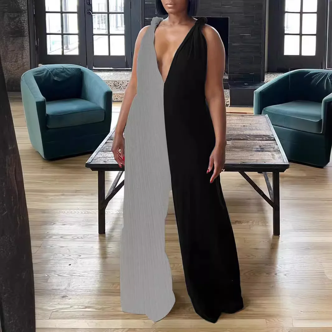 Women's Jumpsuit Color Blocked Thick Camisole Deep V-neck Sleeveless Jumpsuit 2025 Summer
Women's Jumpsuit Color Blocked Thick Camisole Deep V-neck Sleeveless Jumpsuit 2025 Summer