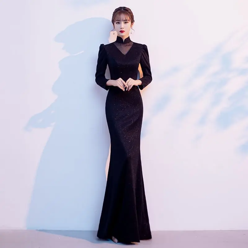 Elegant Mandarin Collar Long Sleeve Mermaid Evening Dress Back Zipper Prom Gowns Cheongsam Robe De Soiree Vestidos
Elegant Mandarin Collar Long Sleeve Mermaid Evening Dress Back Zipper Prom Gowns Cheongsam Robe De Soiree Vestidos