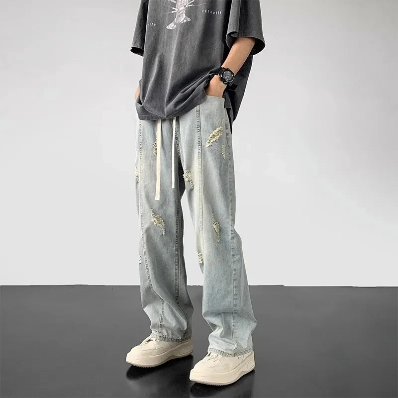 Summer Washed Hole Men's Fashion Jeans Straight-leg Elastic Waist Denim Pants Hip Hop Gothic Male Y2K Trousers Pantalones Hombre
Summer Washed Hole Men's Fashion Jeans Straight-leg Elastic Waist Denim Pants Hip Hop Gothic Male Y2K Trousers Pantalones Hombre