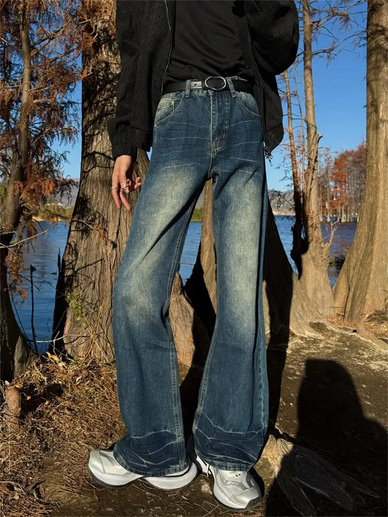 Waed out Vintage Men's Straight Leg Jeans Bell Bot Slimming Long Trousers Trendy High Waist Cotton Denim Jeans
Waed out Vintage Men's Straight Leg Jeans Bell Bot Slimming Long Trousers Trendy High Waist Cotton Denim Jeans