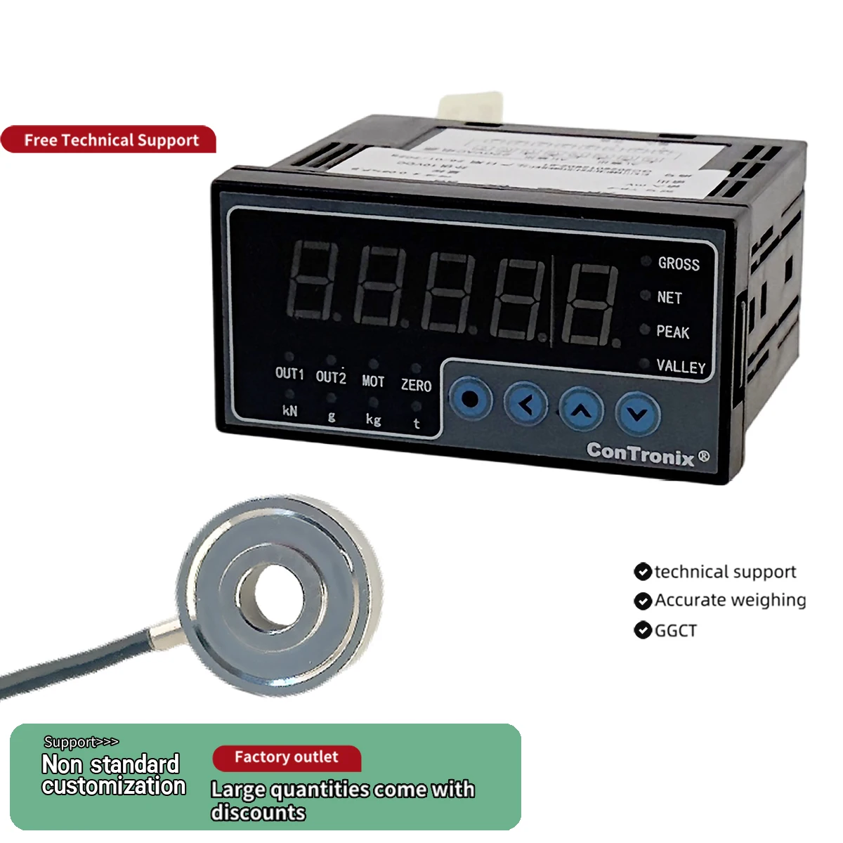 ConTronix Digital Load Cell Controller Kit, Thru-Hole Donut Load Cell, 50kg-5t Compression Force Sensor with Display
ConTronix Digital Load Cell Controller Kit, Thru-Hole Donut Load Cell, 50kg-5t Compression Force Sensor with Display